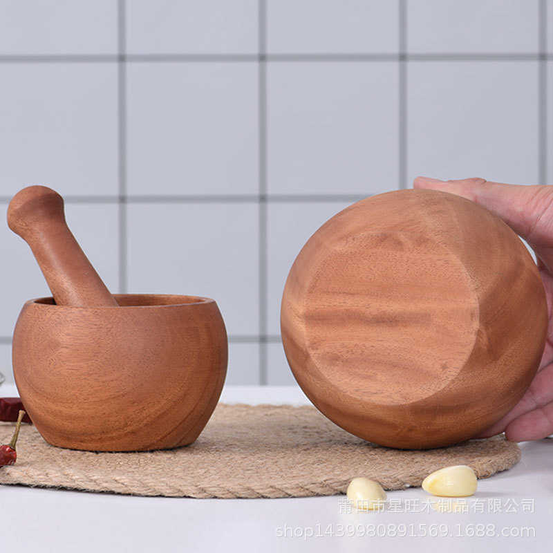 厂家直供木质手动捣蒜泥 实木研磨钵臼子 生姜搅碎罐量大从优