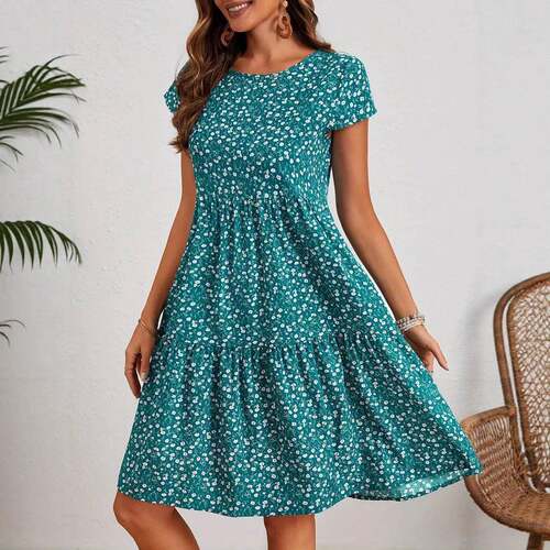 Summer All - Over Printed Floral Round Neck Short Sleeve