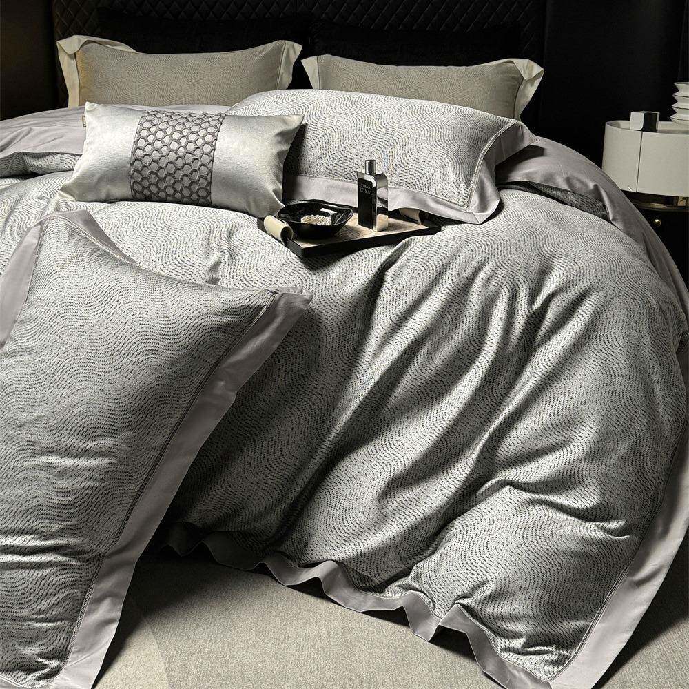 柔软亲肤春夏60支天丝棉色织提花四件套 轻奢极简高端床品套件