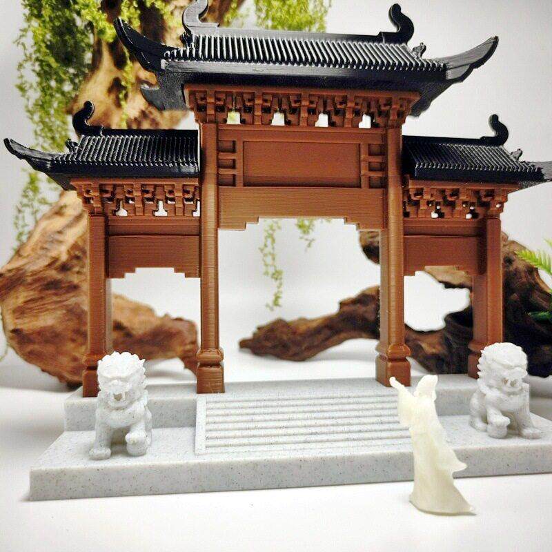 微景观造景门楼牌坊摆件氛围古风建筑假山大号生态水陆缸桌面造景