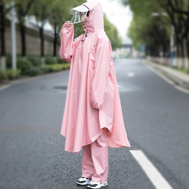 电动车电瓶车自行车雨披带袖子单人女士，雨衣长款全身防暴雨双帽檐