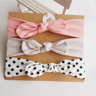3pcs/lot Dot/stripe/Print Flower Cartoon Bow Elastic Headban