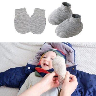 1 Set Cotton Infant Mittens with Reinforced Cuffs and