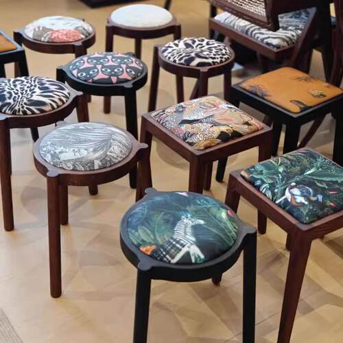 法式复古实木餐椅餐凳餐厅家用可叠放中古风卧室化妆凳梳妆台凳子