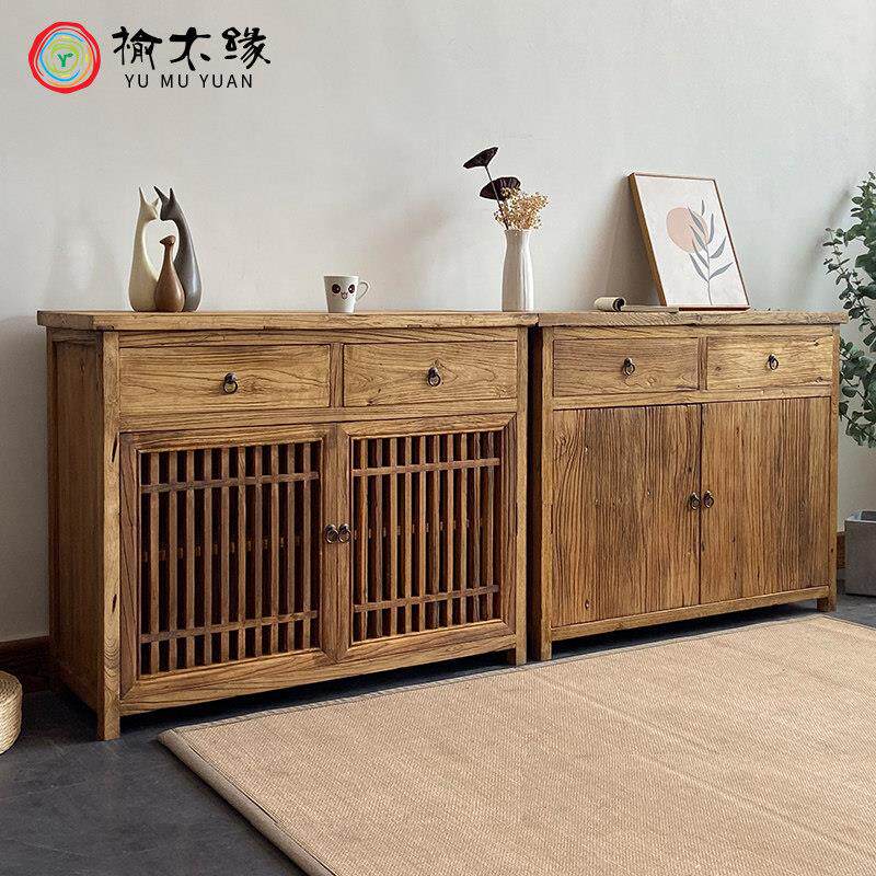 老榆木餐柜原木储物收纳柜纯实木家用玄关柜鞋柜门口中式客厅