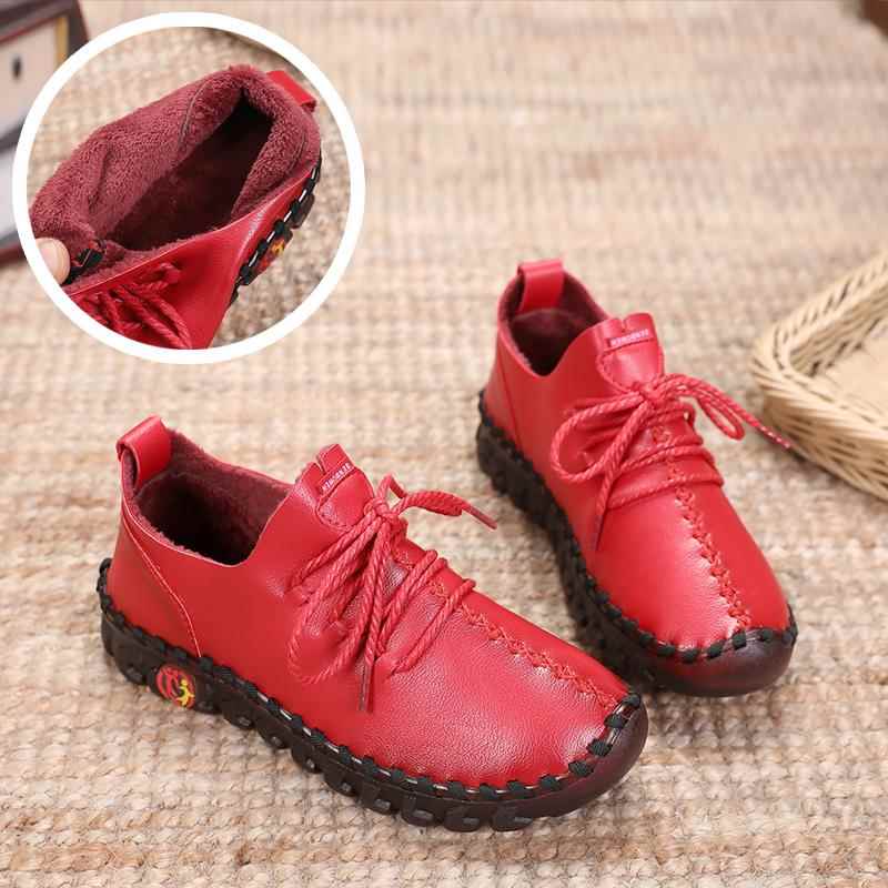 正品牛筋底鞋23新款妈0妈软底鞋单子2女鞋平底防滑休闲红色女士皮