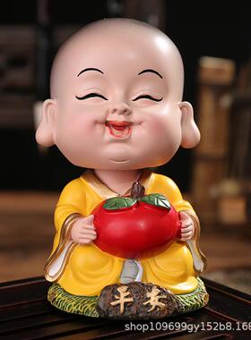 禅意可爱摇头小和尚小弥创意沙汽车件摆车饰品装上饰用VNM品工艺