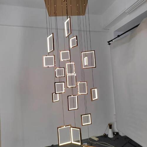 非标楼梯吊灯复式轻奢不锈钢工程吊灯旋转楼梯间吊灯中空别墅客厅