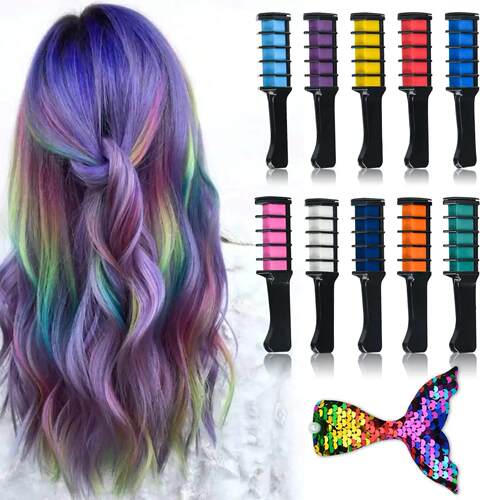 10-Color Hair Chalk Comb Kit - Instant Brightening & Easy to