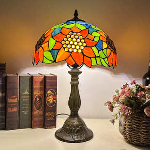 汇璟蒂凡尼田园创意彩色玻璃玫瑰卧室床头台灯复古手工氛围装饰灯