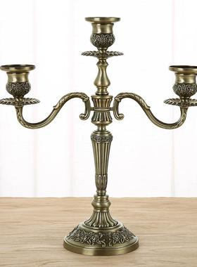 欧式烛庆台 创意简约婚家居装饰五头青铜蜡烛烛台 ins金属烛台