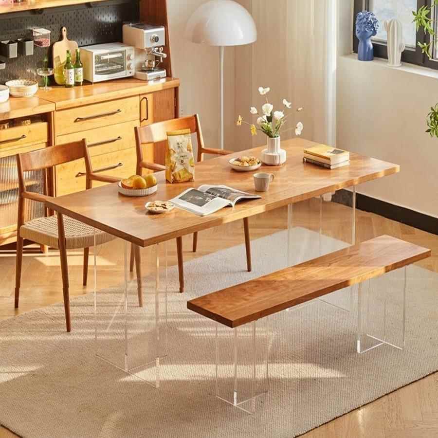 北美樱桃木实木书桌亚克力悬浮餐桌黑胡桃白蜡木松木茶桌家用大桌