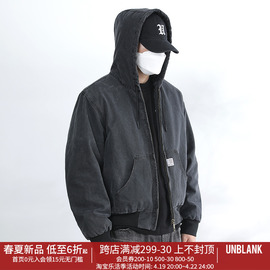 unblank复古水洗做旧j130美式男士工装连帽夹克，3m新雪丽棉服外套