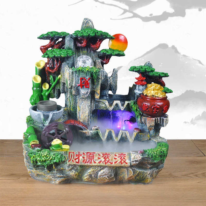 客厅假山流水生财循环水小型瀑布山水喷泉办公室装饰摆件开业礼品