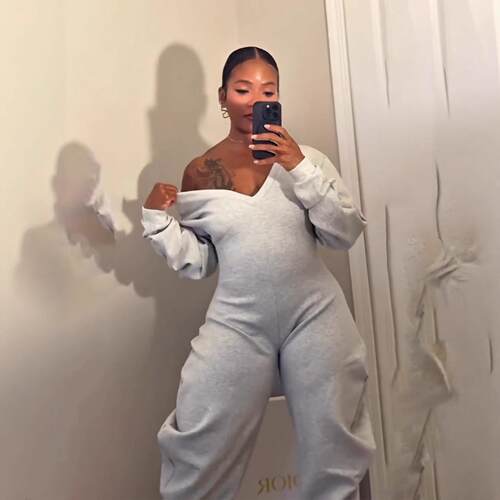 Comfortable Elastic Fabric V-Neck Sporty Jumpsuit for Women