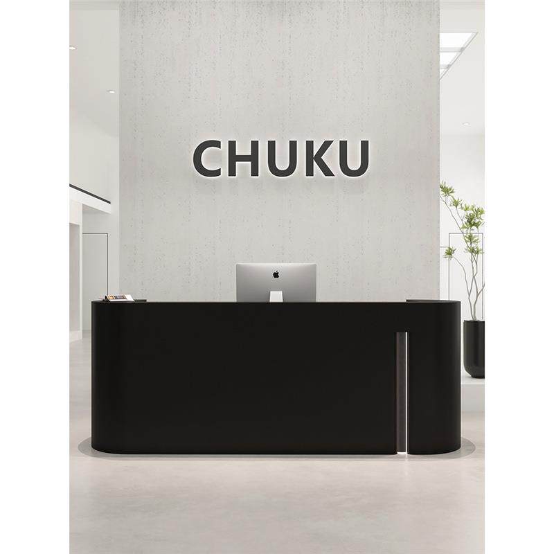 服装店收银台简约现代黑色柜子理发店烤漆吧台公司前台接待台柜台