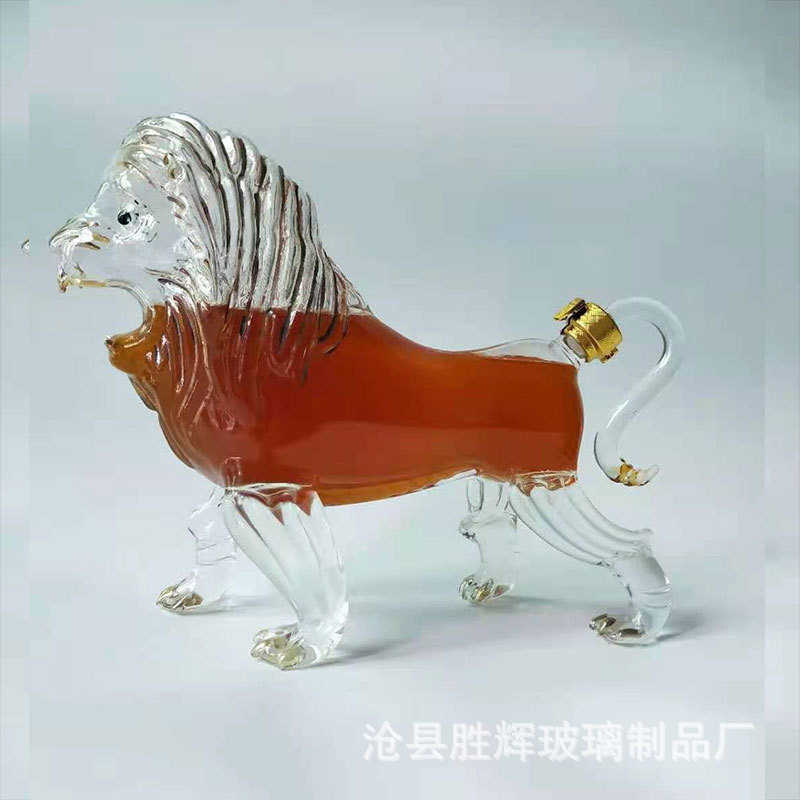创意狮子玻璃酒瓶异形工艺酒瓶750ml动物酒瓶泡酒高硼玻璃空酒瓶