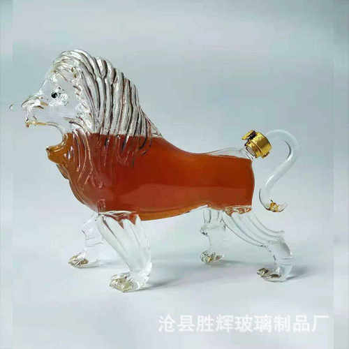 创意狮子玻璃酒瓶异形工艺酒瓶750ml动物酒瓶泡酒高硼玻璃空酒瓶