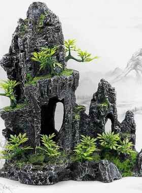 鱼缸造景石头假山天然树脂造景仿真石头用品龟鱼缸装饰水族箱同人