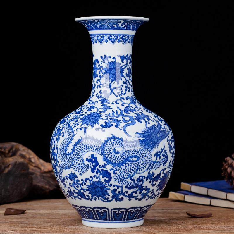 景德镇陶瓷花瓶摆件现代中式客厅酒柜装饰品摆件仿古青花瓷插花器,家居饰品,花瓶,淘宝优惠券,粉丝福利购,淘宝优惠卷