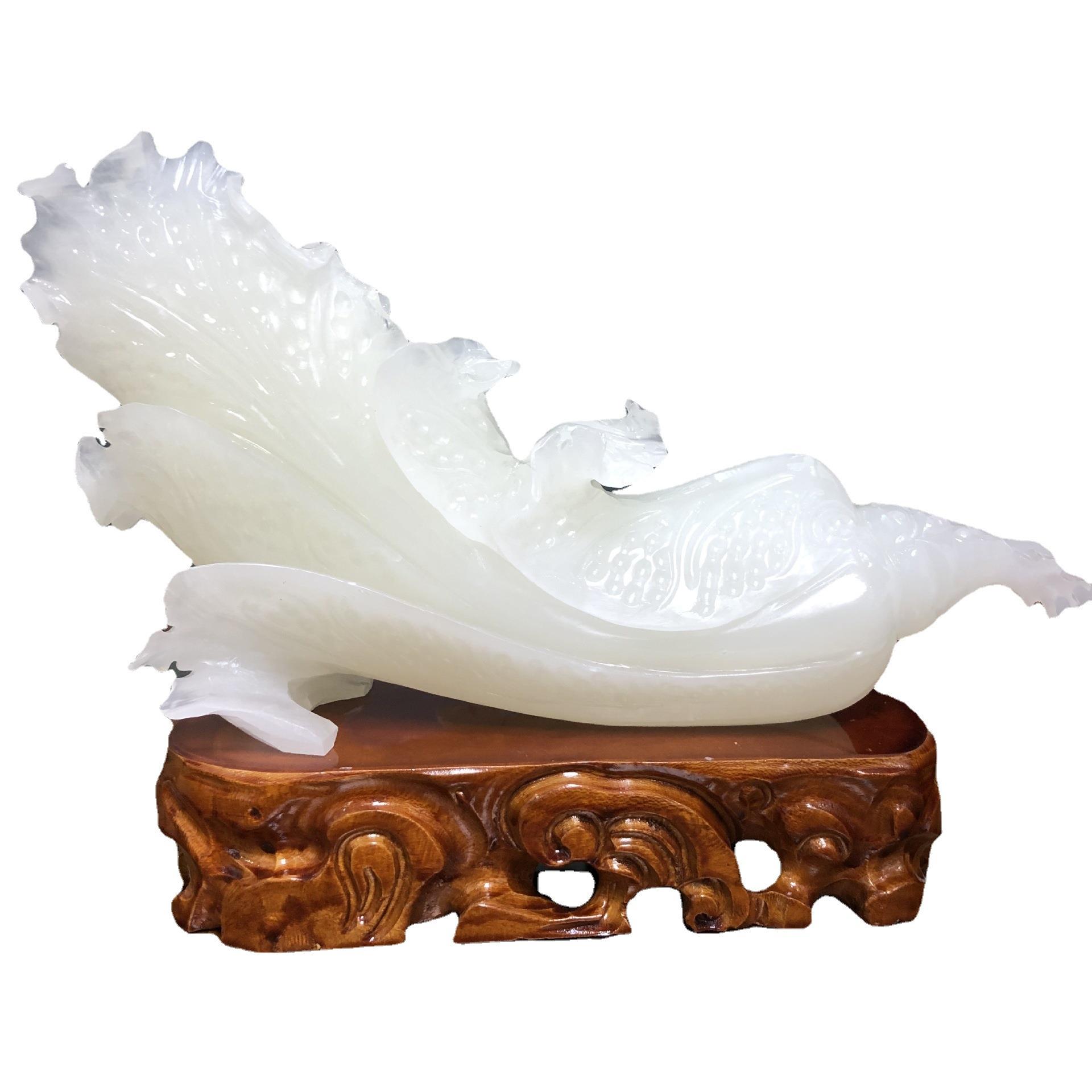 阿富汗玉白菜摆件冰种白玉白菜工艺品摆饰公司礼品客厅家庭摆设