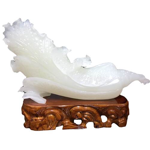 阿富汗玉白菜摆件冰种白玉白菜工艺品摆饰公司礼品客厅家庭摆设