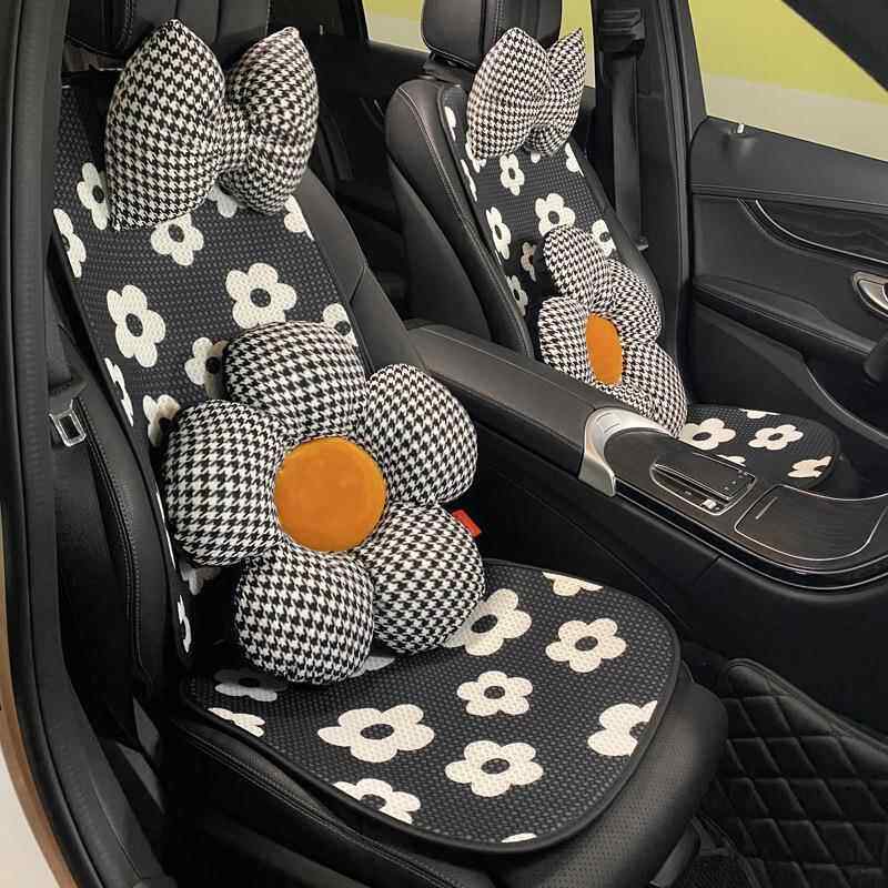 汽车坐垫夏天包边冰丝蜂窝网简约泫雅花四季通用车载坐垫套装女款