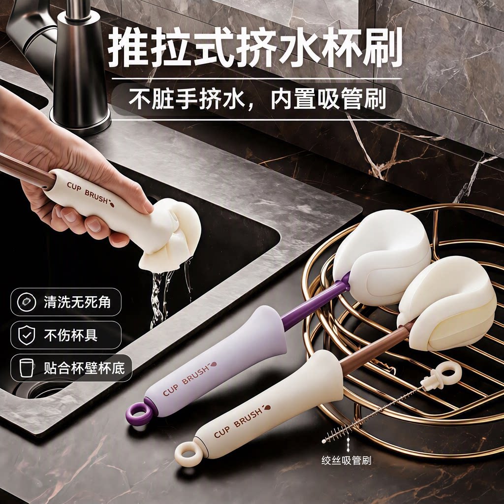 二合一挤水杯刷洗杯子专用刷子奶瓶刷保温杯盖吸管刷无死角神器