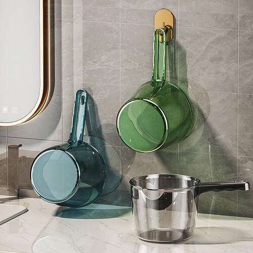 Large, creative, deep plastic water scoop with a long handle