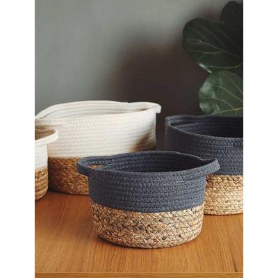 1VPK织造解构。提手棉线葫芦草编织收纳篮精致桌面杂物储物筐布艺