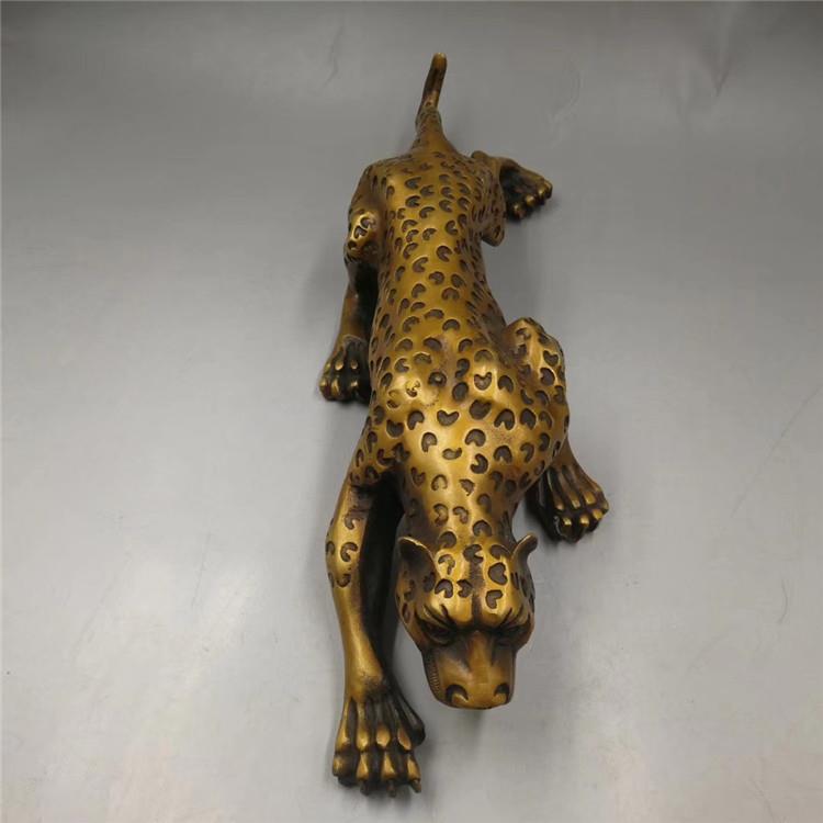 古玩杂项仿古做旧铜豹子摆件金钱豹家居装饰工艺品