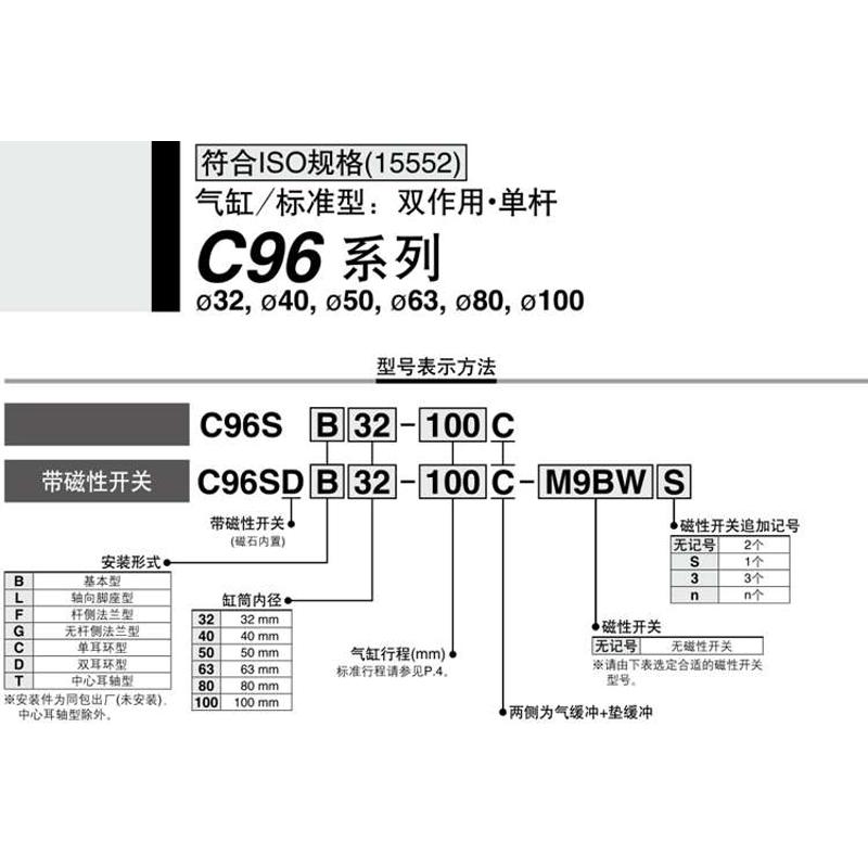 SMC全新正品C96SDB100-450/500/600/700/800/900/1000标准气缸