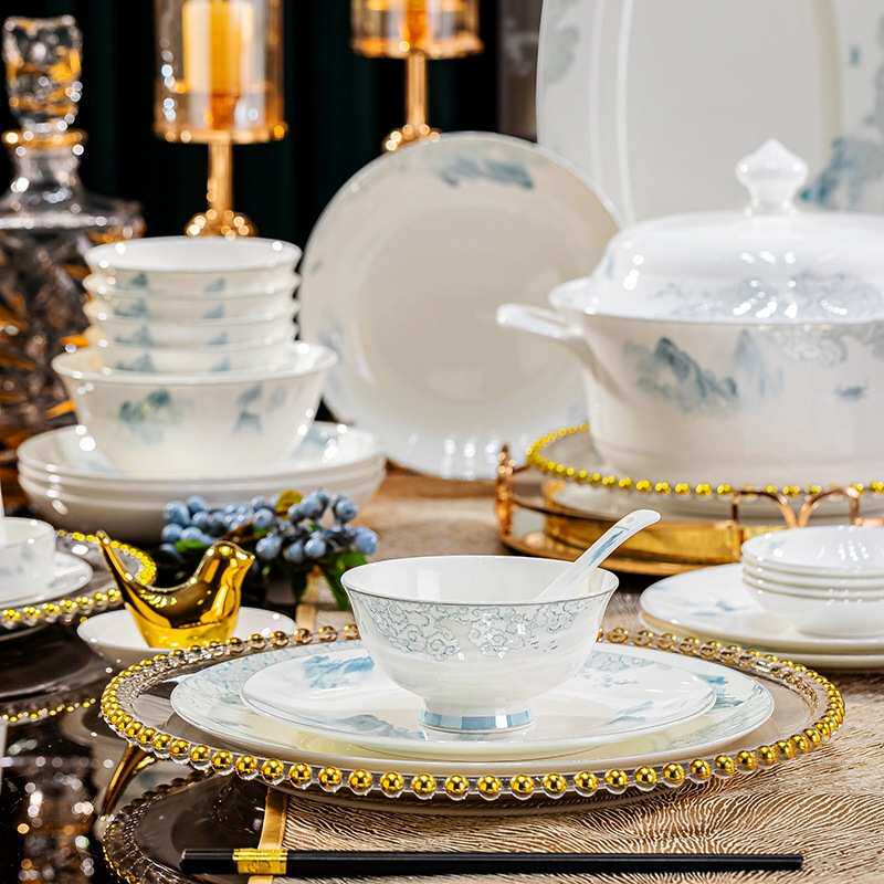 碗碟套装家用组合高档中式景德镇陶瓷乔迁骨瓷餐具活动礼品批发