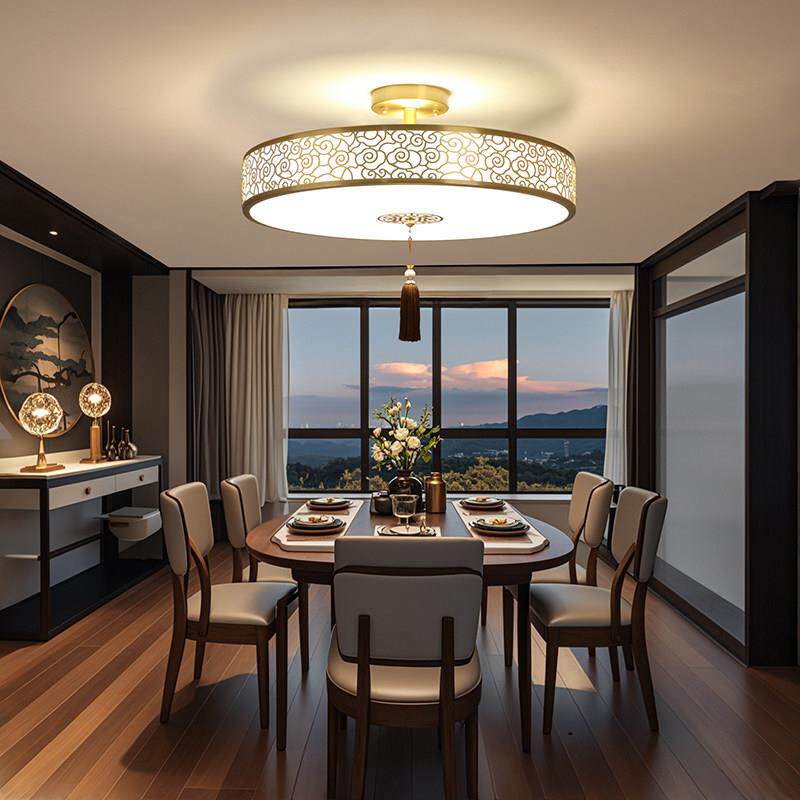 新中式吊灯全铜卧室吸顶饭厅轻奢别墅茶室入户走廊过道中式客厅灯