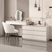 奶油风实木梳妆台大容量斗柜一体卧室床尾柜化妆桌现代简约可伸缩