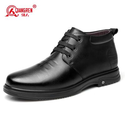 新款强3人515皮鞋男冬季商羊毛棉鞋男款皮真高帮加绒加厚务休闲棉