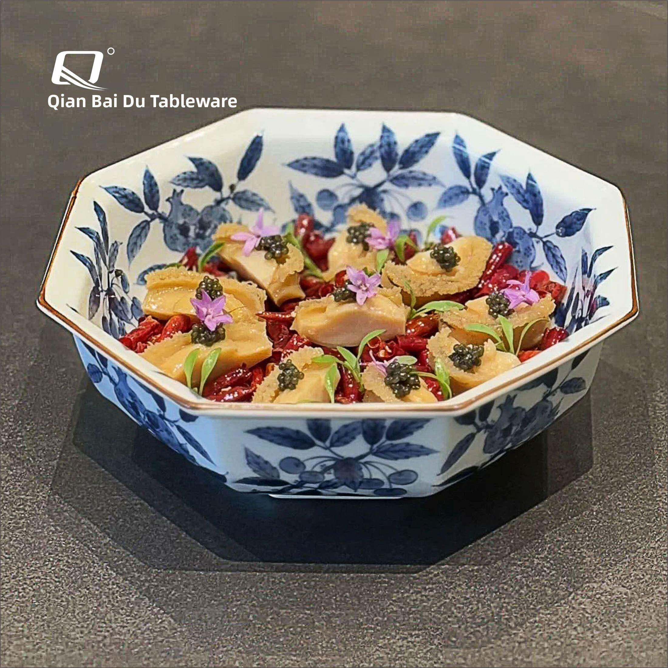 大董青花瓷碗融合菜盘子八角异形特色创意摆盘中日餐厅凉冷菜餐具