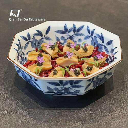 大董青花瓷碗融合菜盘子八角异形特色创意摆盘中日餐厅凉冷菜餐具