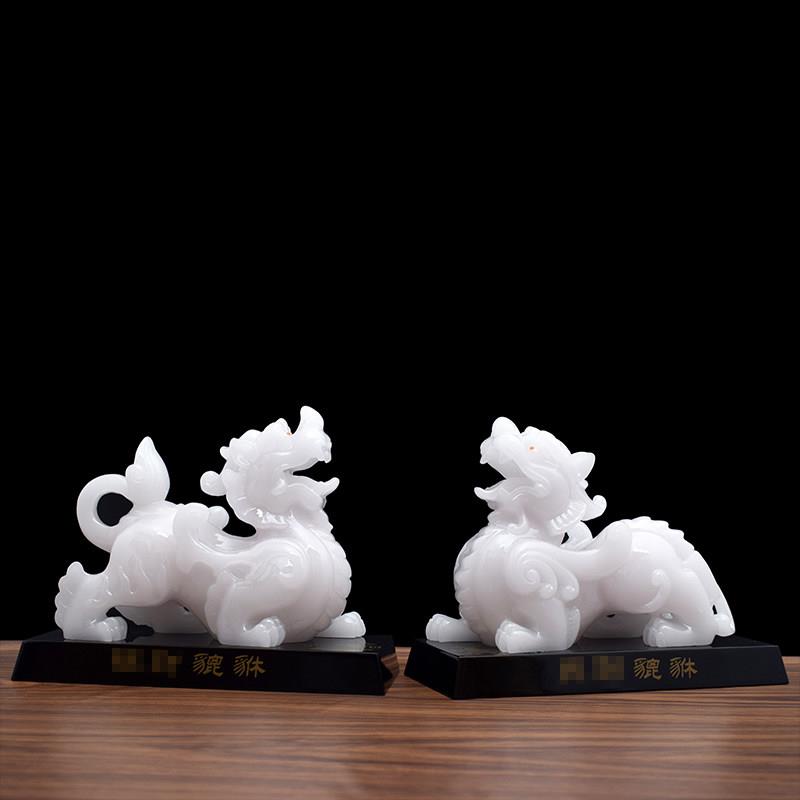貔貅摆件一对彷白玉皮丘工艺礼品摆饰装饰品公司办公室店铺开 业