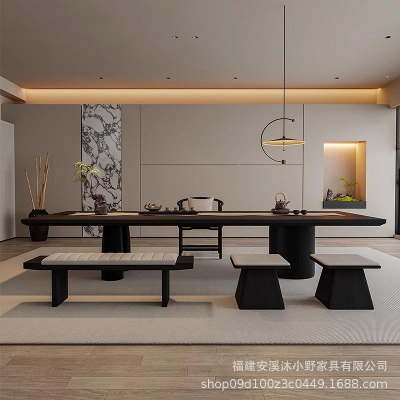 新中式木大板泡茶茶台喝桌椅组合实BZE简厅约轻奢高端家用客办公