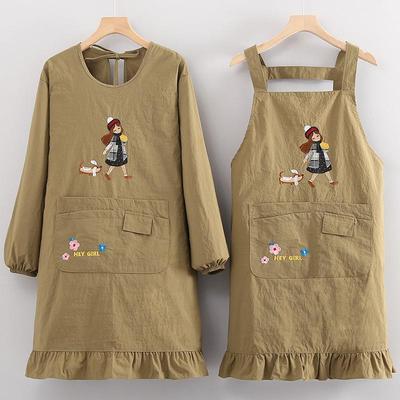 新款防泼水罩衣时尚卡通刺绣女围裙长袖家用厨房做饭围腰上班