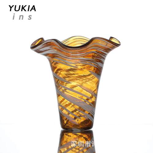 {你是否看见旧时光 如琥珀的光}中古褶皱花瓶vintage豹纹玻璃花器