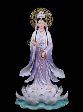 汉白玉站像 观音祥龙观世音吉祥如意祝福神像摆件神龙重体彩绘