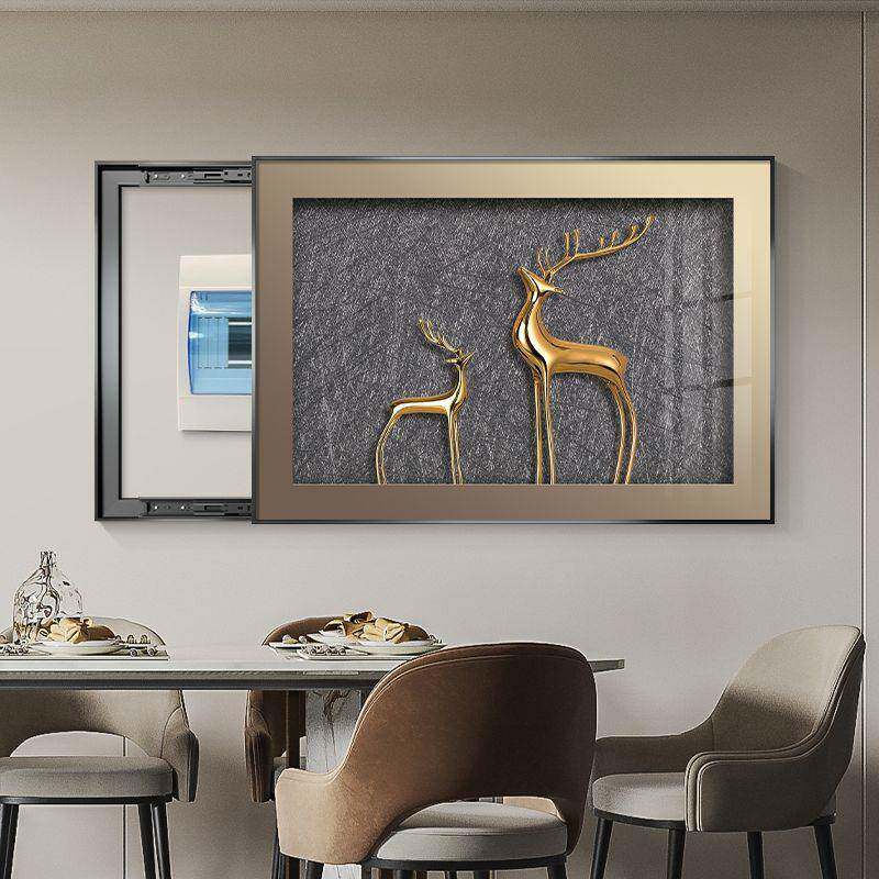 轻奢麋鹿电表箱装饰画配电箱餐厅电闸盒总开关盒遮挡挂画推拉壁画