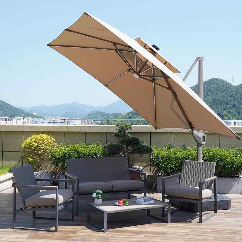 户外型遮868阳院伞带阳能LE遮阳伞