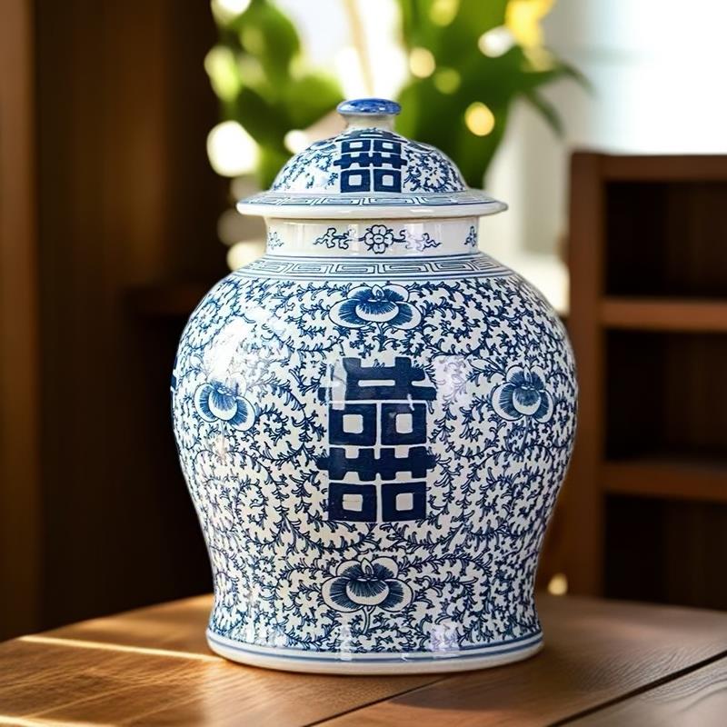 中式青花瓷花瓶景德镇陶瓷玄关摆件彷古新中式客厅家居装饰