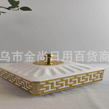 White solid color square fruit plate with luxurious gold rim