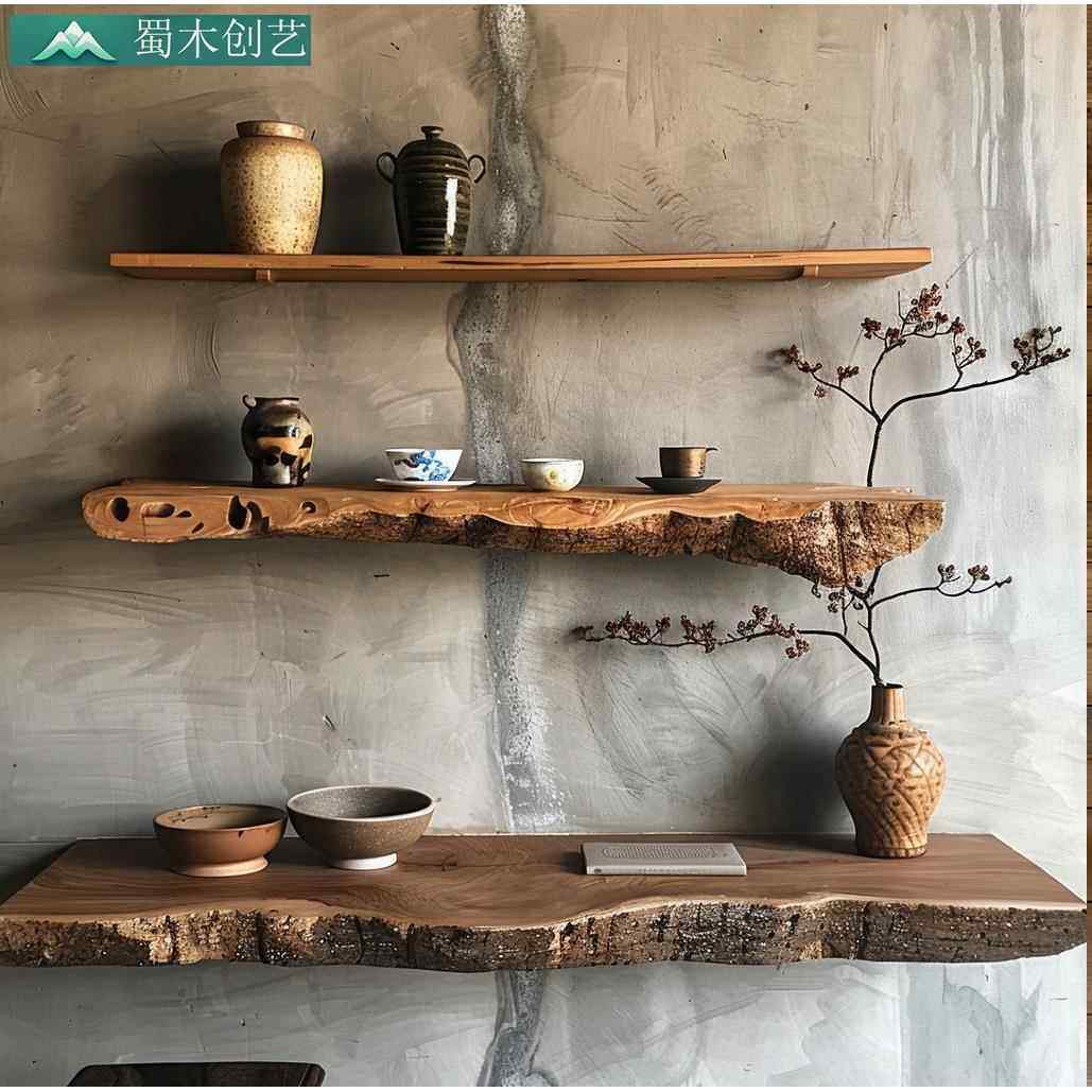 香樟木不规则实木墙上置物架墙壁上一字隔板收纳悬空电视柜背景墙