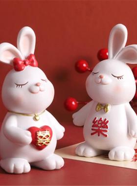 如果创意情侣兔子新婚喜庆家居装饰品结婚情人节礼物可爱桌面摆件