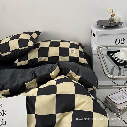 简约风棋盘床格被宿套四件套床单床笠三款上F9676J8H单人舍件套